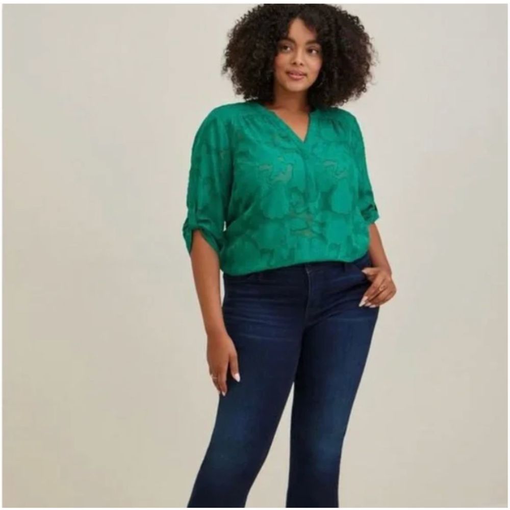 Torrid Harper Popover Blouse Kelly Green Floral Burnout Chiffon Plus Size 5X